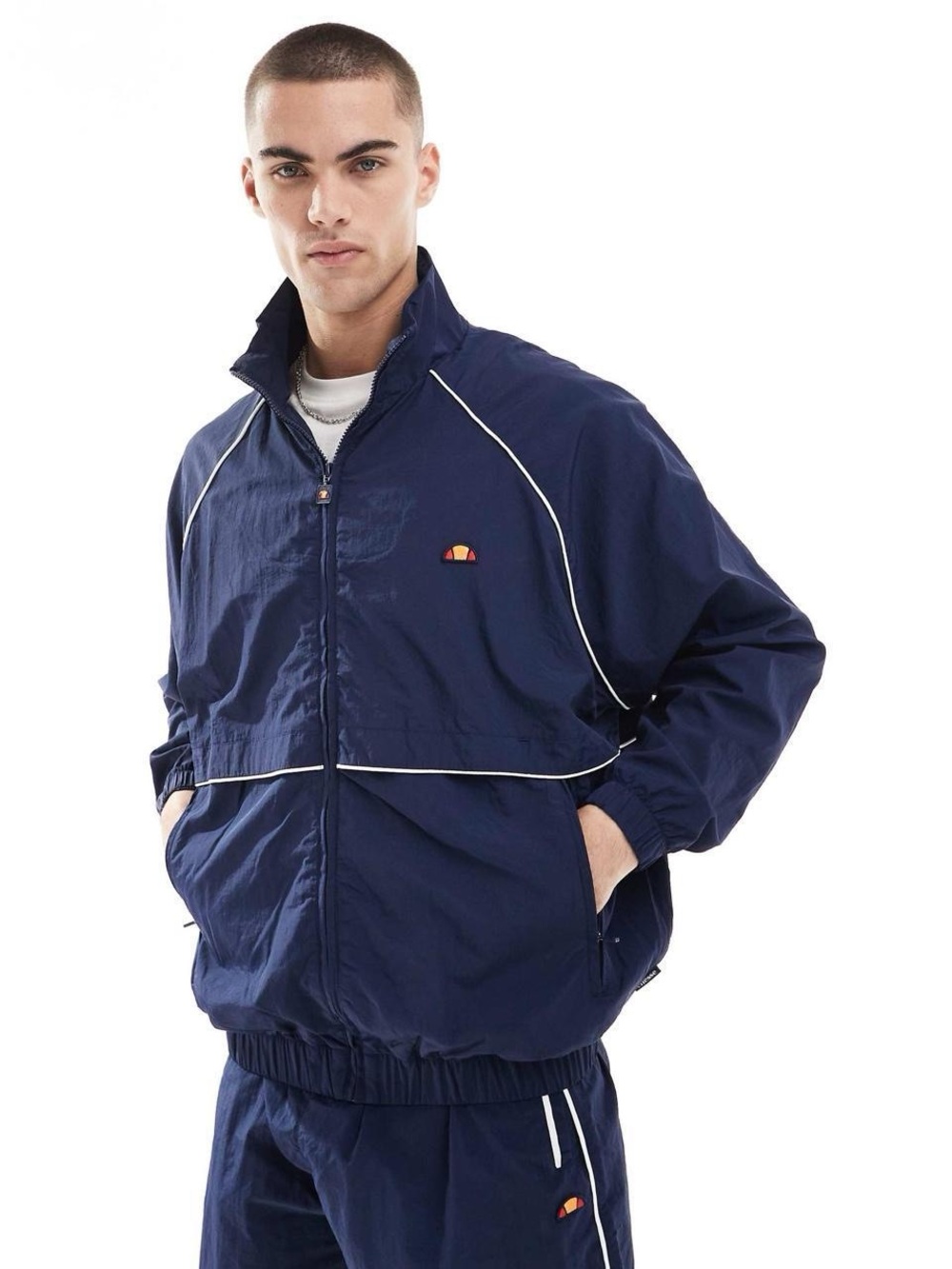 Ellesse Navy Windbreaker Jacket with White Piping